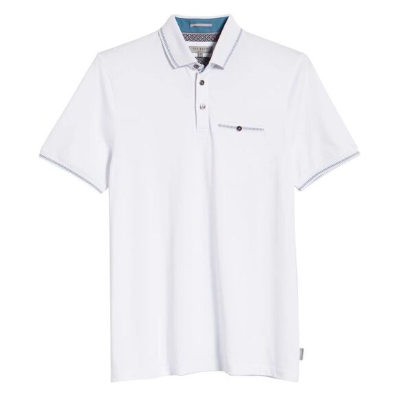 Ted Baker 6/XL White Blue Short Sleeve Cotton Blend Lightweight Polo - Picture 5 of 15